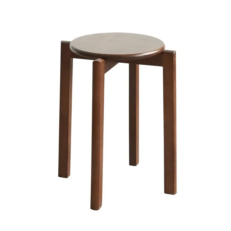 Dining Table Stool Household Solid Wood Living Room Dining Room Stackable Modern Simple Square Round Rubber Wood Drop-shipping