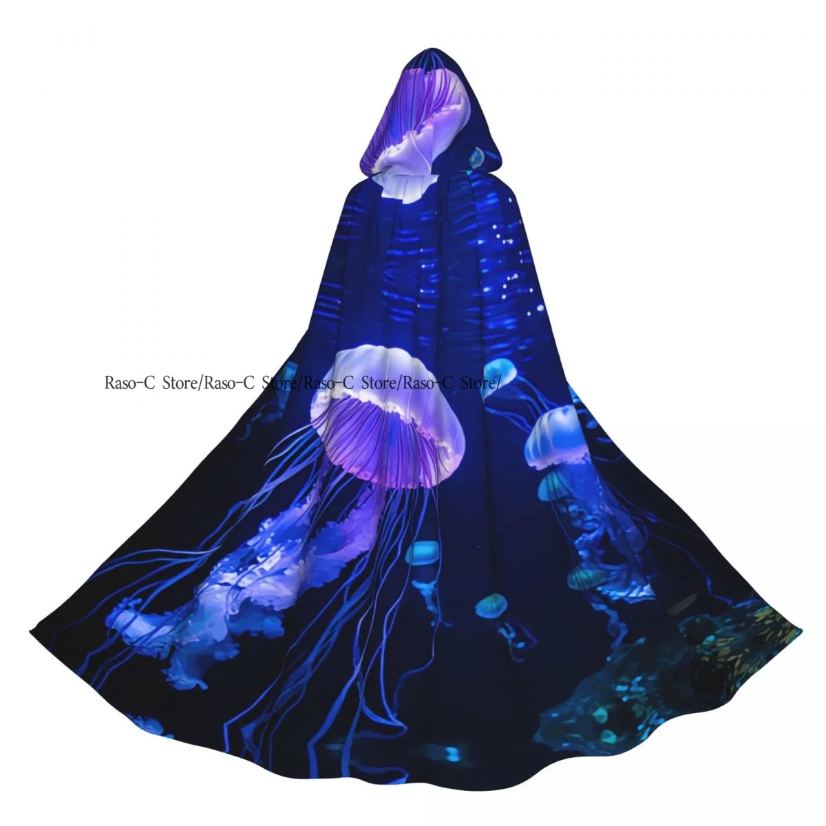 الكبار عباءة الرأس مقنعين الكرتون قنديل البحر طباعة القرون الوسطى زي الساحرة ويكا مصاص دماء قزم بوريم كرنفال حفلة #3