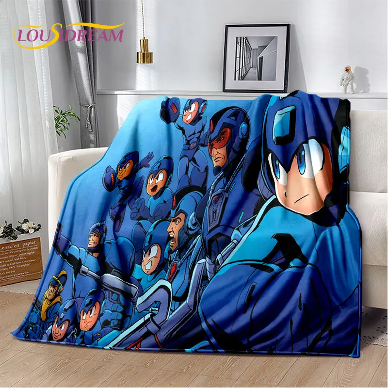 Rockman Megaman Game Cartoon Soft Plush Blanket,Flannel Blanket Throw Blanket for Living Room Bedroom Bed Sofa Picnic Cover Kids