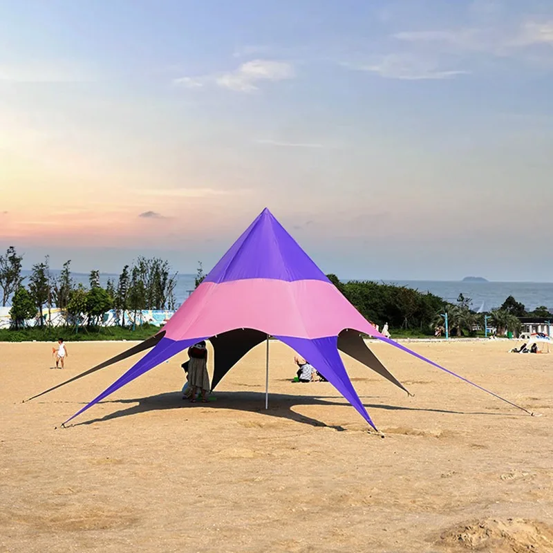 Color Canopy Tent Outdoor Leisure Awning Internet Celebrity Camping Base Light Luxury Camping Single Peak Hexagonal Star Shed