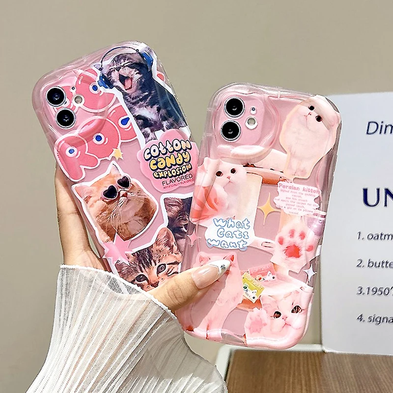 Lovely Pet Cat Soft Case for Huawei P60 P50 P40 Lite 5G 4G P30 Pro Mate 60 50 40 30 Nova Y90 Honor X5 Shockproof Wavy Edge Cover