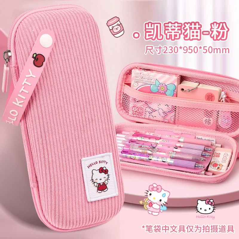 

Пенал Sanrio Hello Kitty из вельвета, 3-слойный органайзер для школьных принадлежностей, вместительная детская сумка для карандашей, подарок для школьника