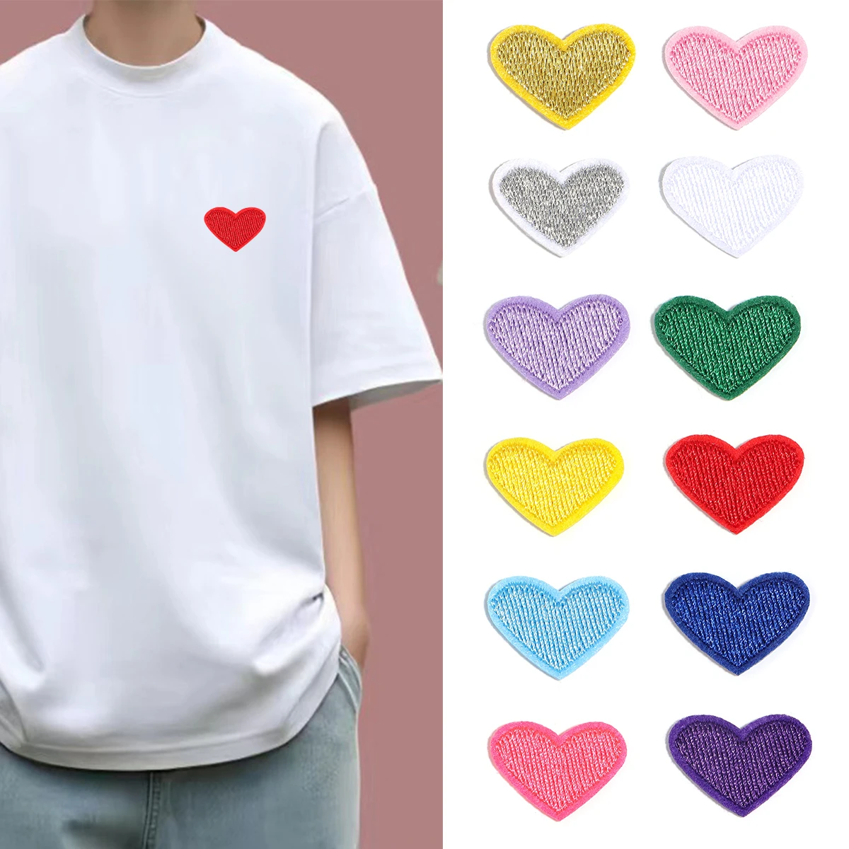 10 Stück Polyester-Liebesherz-Aufnäher, Stickerei-Aufnäher zum Aufbügeln für DIY-Bastelarbeiten, Rucksack, Kleidung, Hut, Nähzubehör, Abzeichen – Detail 3