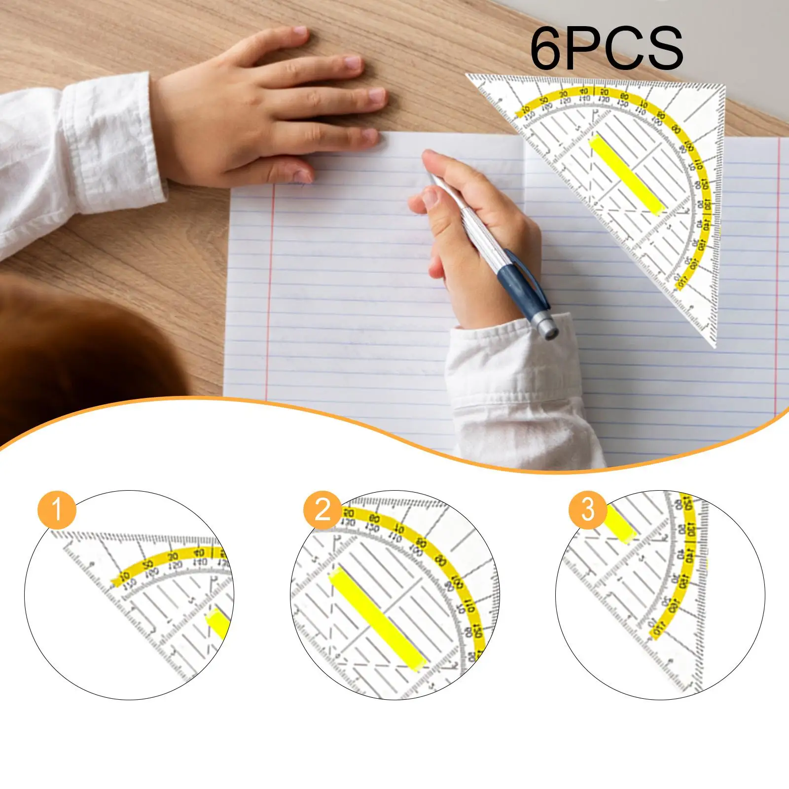 6Pcs Set Square Triangular Ruler Multifunctional Measuring Tool with Yellow for Classroom Home Student