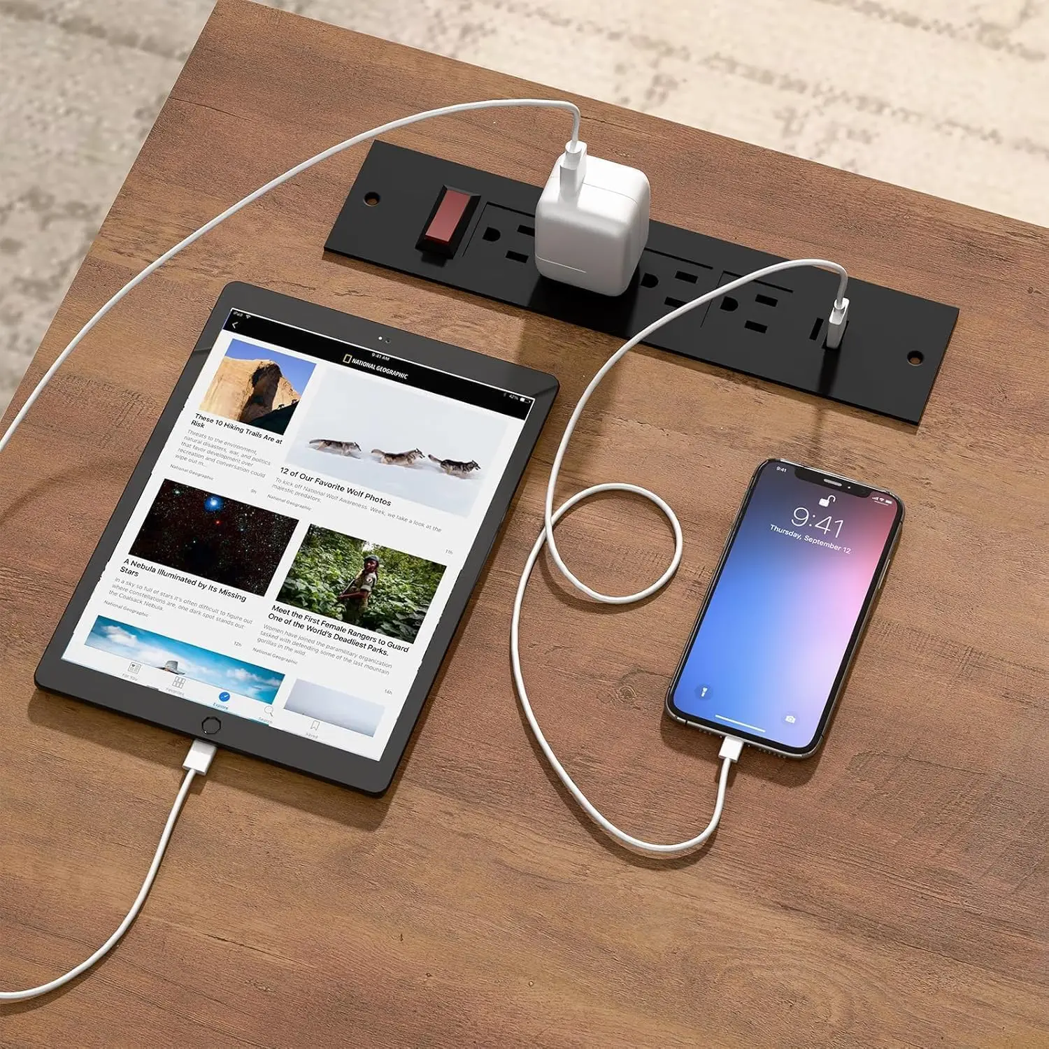 مكتب تنفيذي للمزرعة مقاس 61 بوصة مع 5 أدراج، ومحطة عمل خشبية ريفية للمكتب المنزلي، ومحطة شحن وتخزين