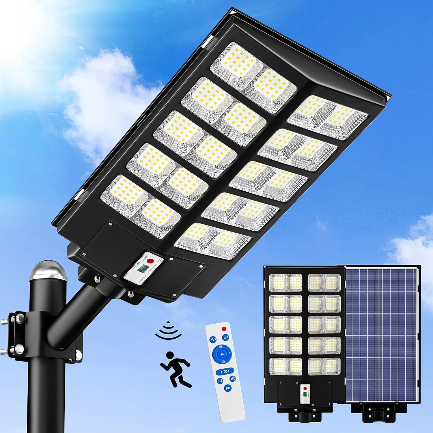 4500W Solar Street Lights Outdoor,420000LM 6500K Commercial Parking Lot Lights Dusk to Dawn, Waterproof Solar Security Fl