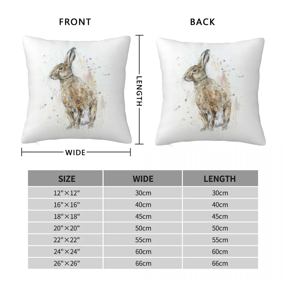 The Watercolour Hare Pillowcase Polyester Linen Velvet Creative Zip Decorative Pillow Case Sofa Cushion Cover