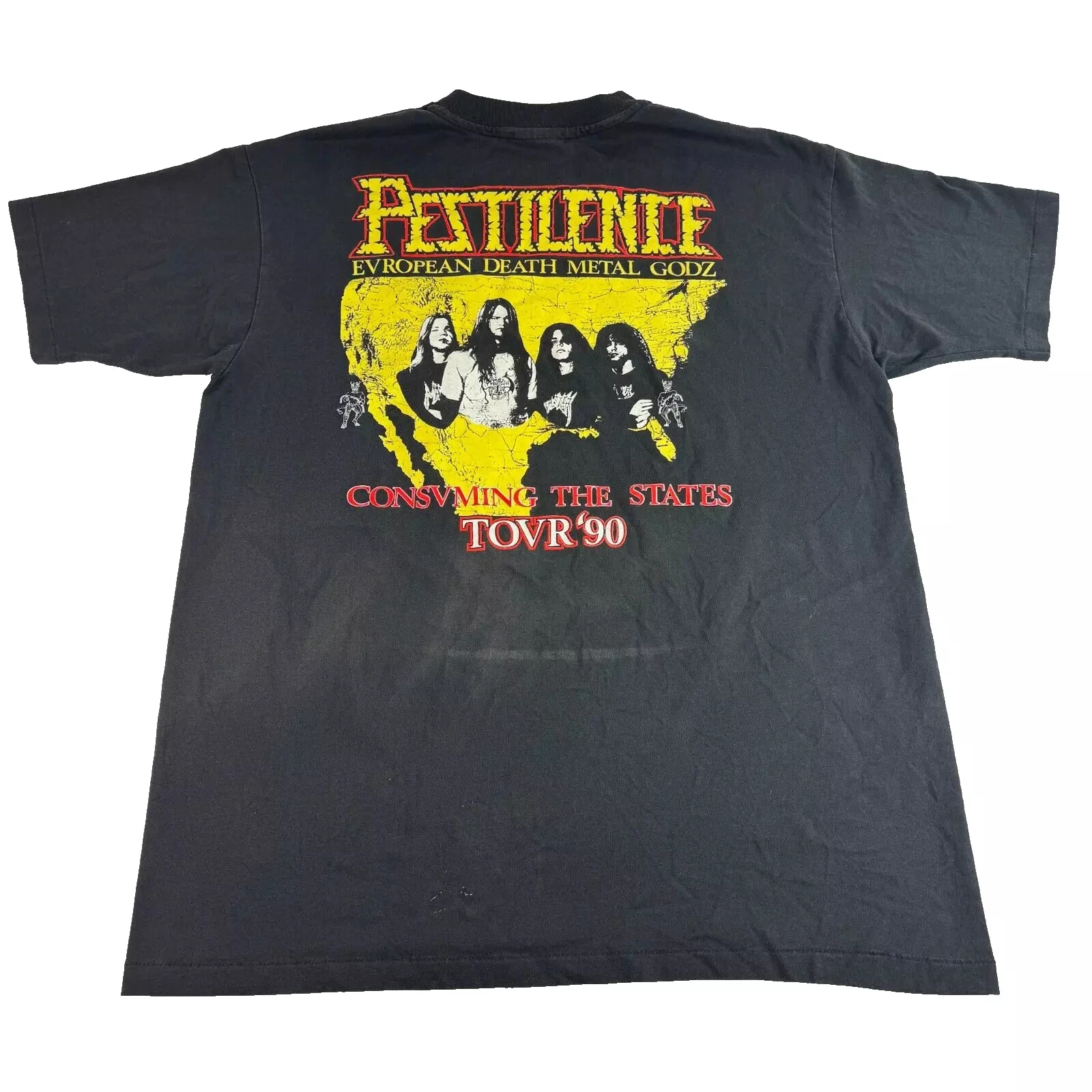 

Vintage 90s Pestilence Band Tour T Shirt European Death Metal Godz 4XL Rare Back American T-shirt Men Street Short-sleeved Women