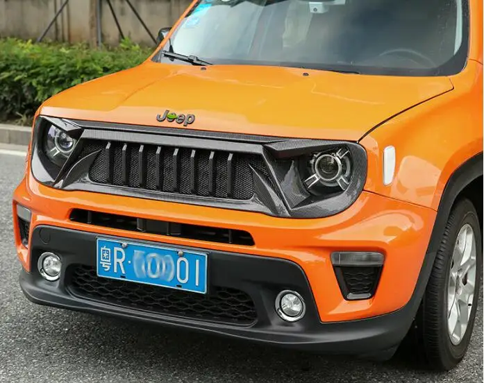 Real Carbon Fiber / ABS Racing Grills For Jeep Renegade 2016 2017 2018 Front Bumper Grille Around Trim Cover