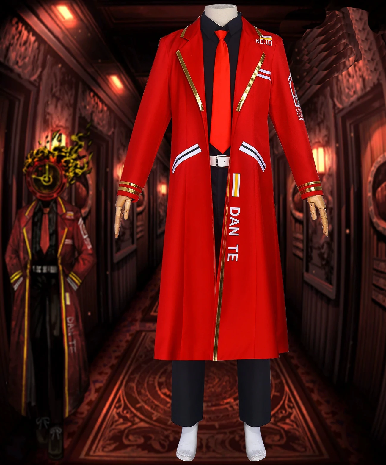 

Anime Cosplay Dante Costume Red Long Coat Panrts Belt Set Men Women Trench Halloween Party Anime Roleplay Outfits Disguise Wear