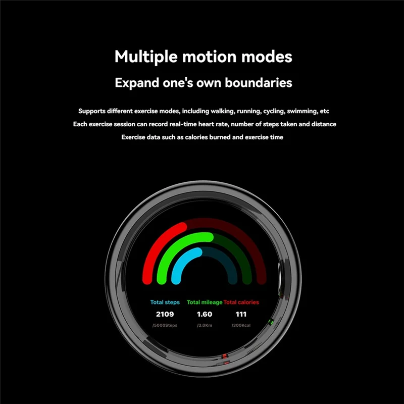 GROCE-Multi-Sport-Modi Smart Ring Herzfrequenz Blutsauerstoffmonitor Schlaf Stresserkennung Fitness-Tracker mit Gestensteuerung