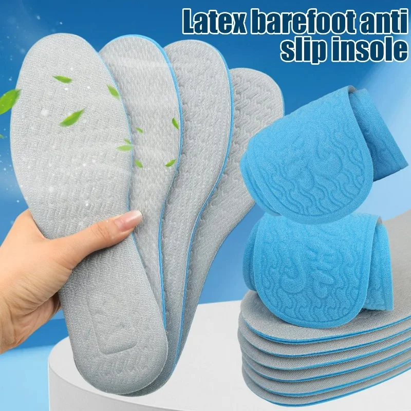 Ultra Thin Insoles Latex Anti Slip Breathable Shoe Inserts Women Men Antibacterial Odor Resistant Sweat Wicking Machine Washable