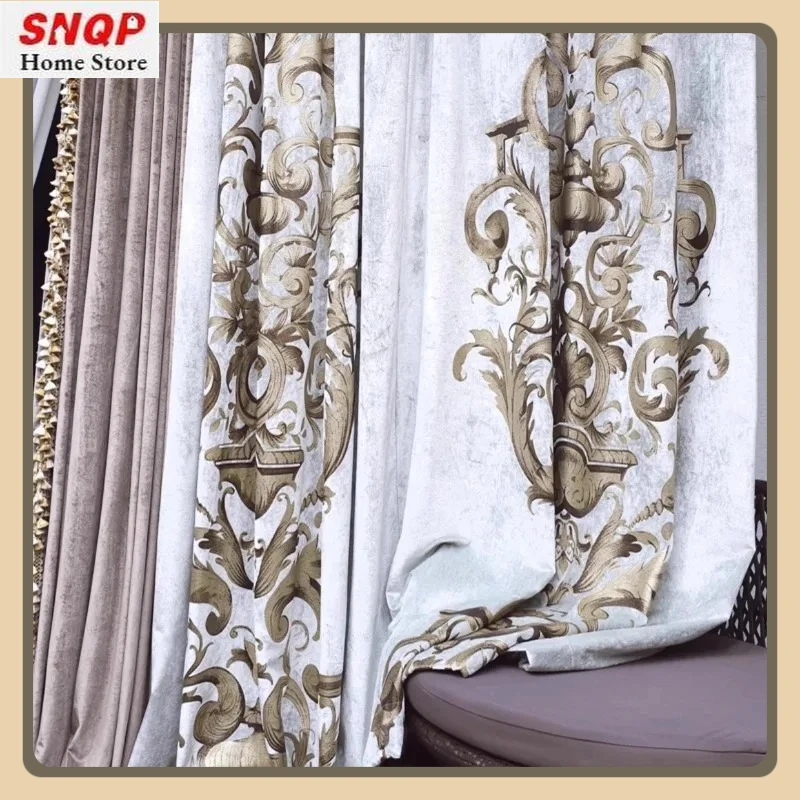 

French Rococo Curtains for Living Room Bedroom Villa Luxury High-end Imported Silk Velvet American European Curtains Custom Size