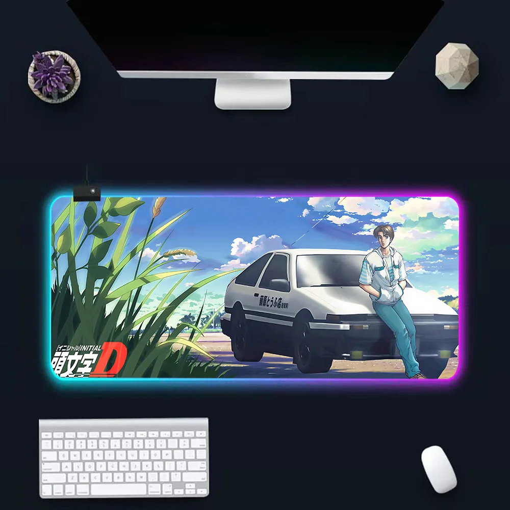 Initial D AE86 RGB Pc Gamer Keyboard Mouse Pad Mousepad LED Glowing Mouse Mats Rubber Gaming Computer Mausepad