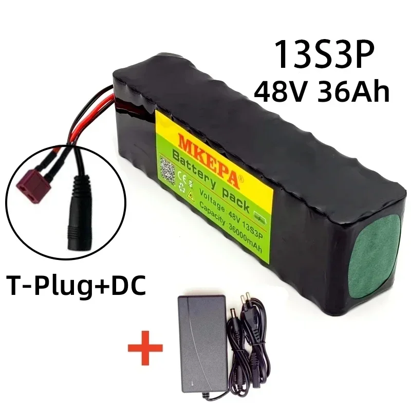 48v 36000mAh 1000w 13S3P Lithium Ion Battery Suitable for electric riding batteries BMS+52.6V 2A Charger