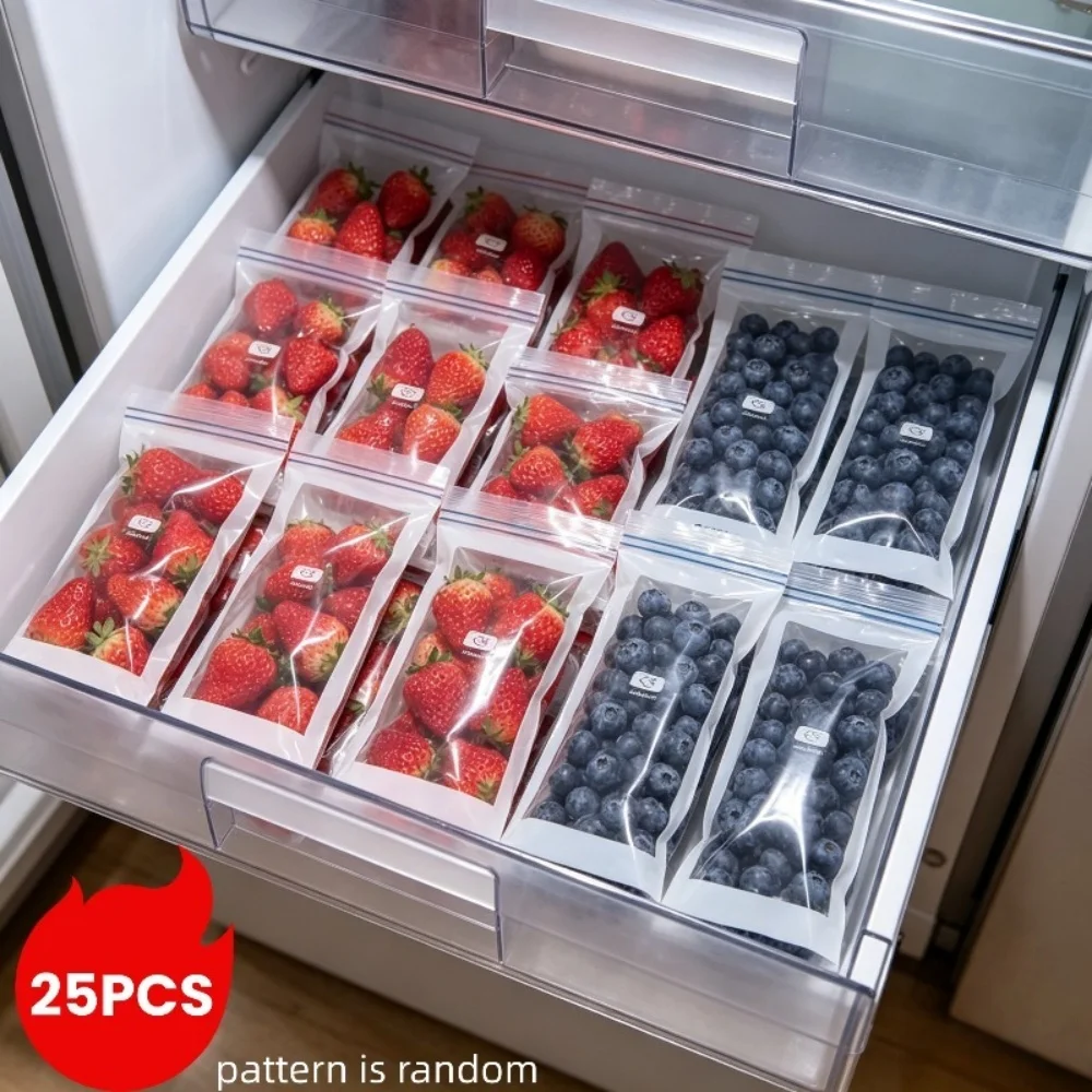 25PCS Transparent Fresh-keeping Bag Sealed Leak-Proof Vegetables Storage Bag Thickened Refrigerator Storage Bags