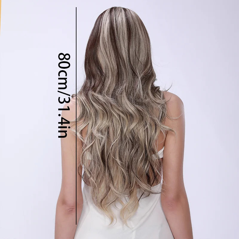 شعر مستعار طويل مجعد - قبعة نسائية شبكية من الألياف الاصطناعية ذات موجة فضفاضة، بني رمادي يومي، لون فاتح طبيعي، شعر مستعار أنيق #3