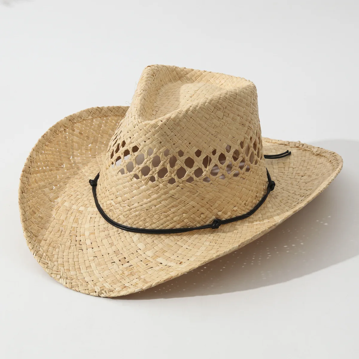 Hot Sale Hollow Western Cowboy Hat, Spring Summer Wide Brim Rafia Sun Cap for Couples, Beach Vacation Hat Cross Border