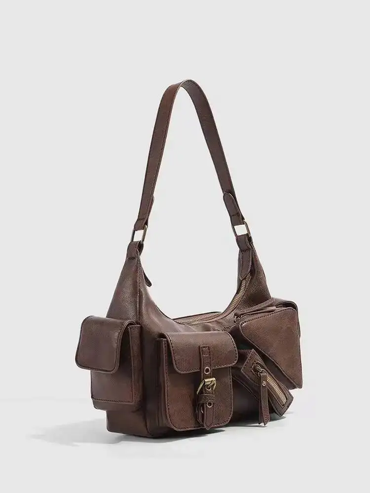 Bloom Retro Y2k Underarm Bag Purse Women High Street Leather Chic Brown Handbag Ladies Vintage Shoulder Bags Bolsos De Mujer