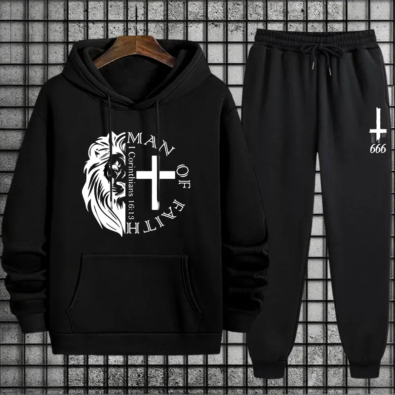 

Tracksuit for Men Fall Winter Home Outdoor Comfort Casual Warm Sweatshirt Outfit Jesus Christ Hoodie + Sweatpants Men's Clothes