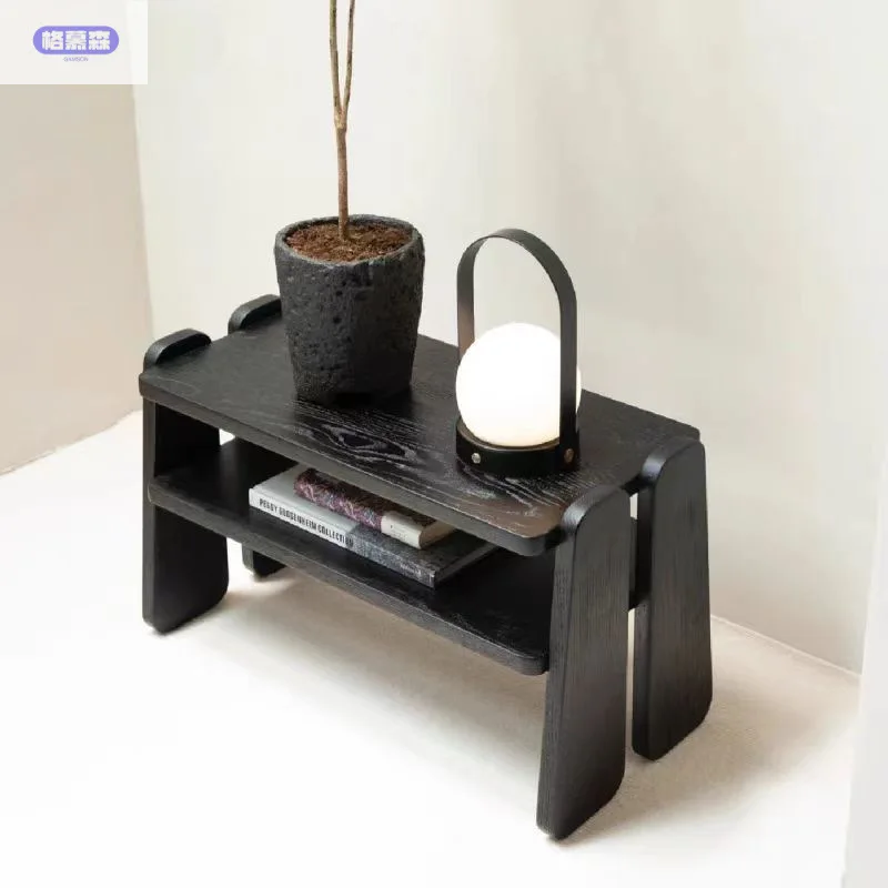 Taburete minimalista para zapatos de viento crema, banco ultraestrecho de madera maciza, taburete para zapatos, puerta de entrada para el hogar, taburete bajo italiano ligero lux