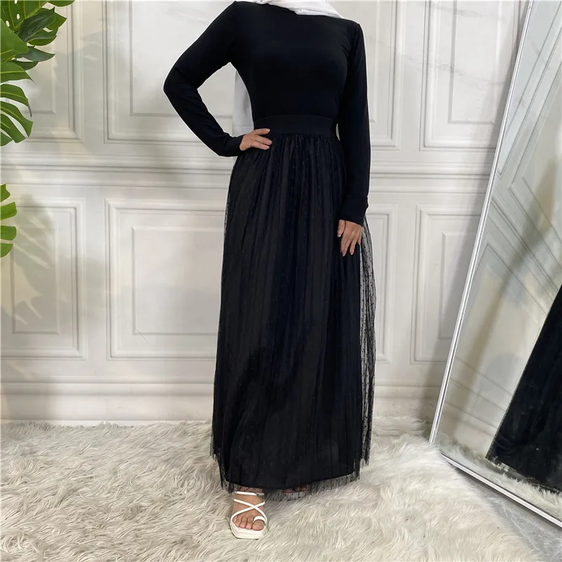 Elegant Long Pleated Skirt Women Spring Summer Solid Elastic Waist A-line Slim Simple Long Skirt Vintage Female Evening Dress