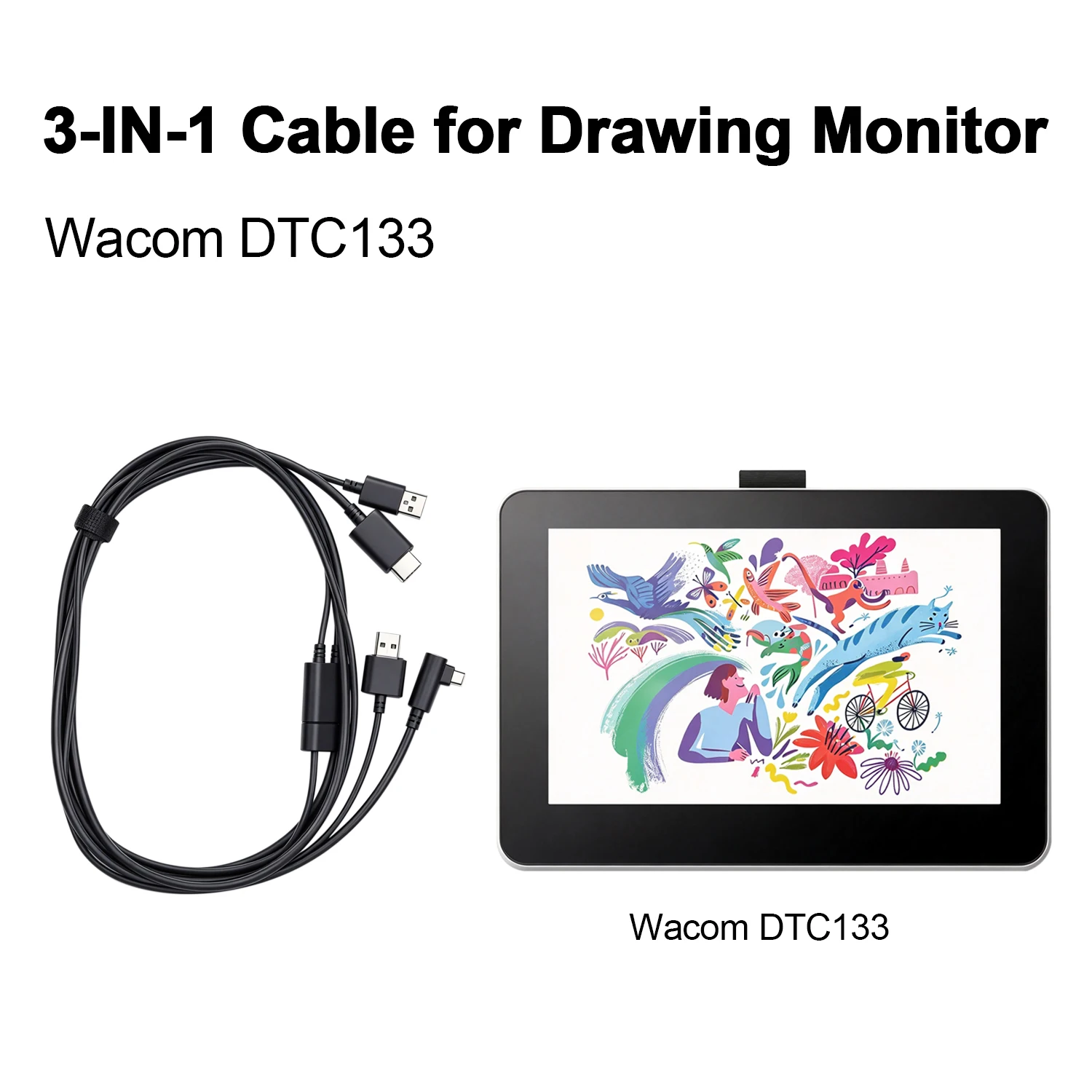 One X-Shape Cable Suitable for Wacom Drawing Tablet One DTC133 Creative Pen Display Tablet