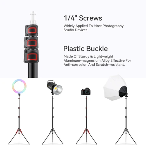 Imagen 2 del producto Soporte de luz de aluminio de 1,9 M/75 pulgadas, trípode de luz para fotografía, soporte de luz monopié para luz LED de vídeo, Flash de viaje, tornillo 1/4