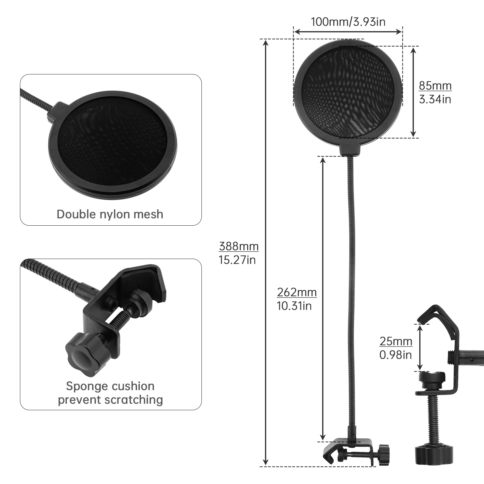 Double Layers 100MM Studio Microphone Pop Filter Flexible Wind Screen Mask Mic Shield for Speaking Recording Accessories