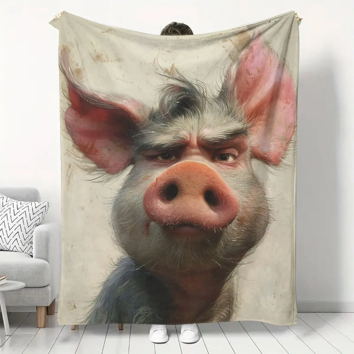 Interesting pig-themed pattern Flannel printed blanket suitable for all seasons suitable for living room office sofa and travel