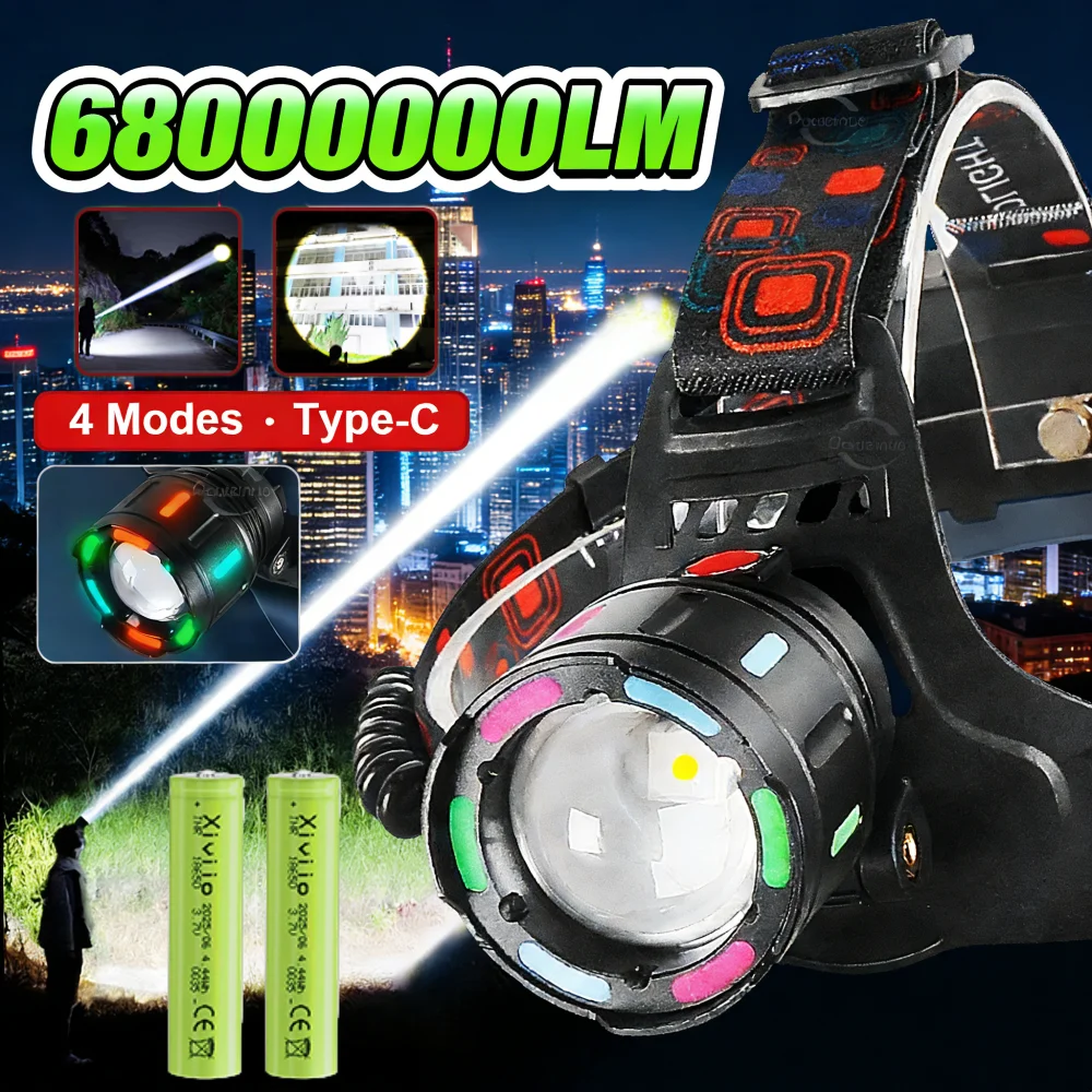 

USB перезаряжаемые фары Super яркие светодиодные 4 режима 300W светодиодные дальние расстояния 4000M фонарик открытый рыбалка кемпинг свет