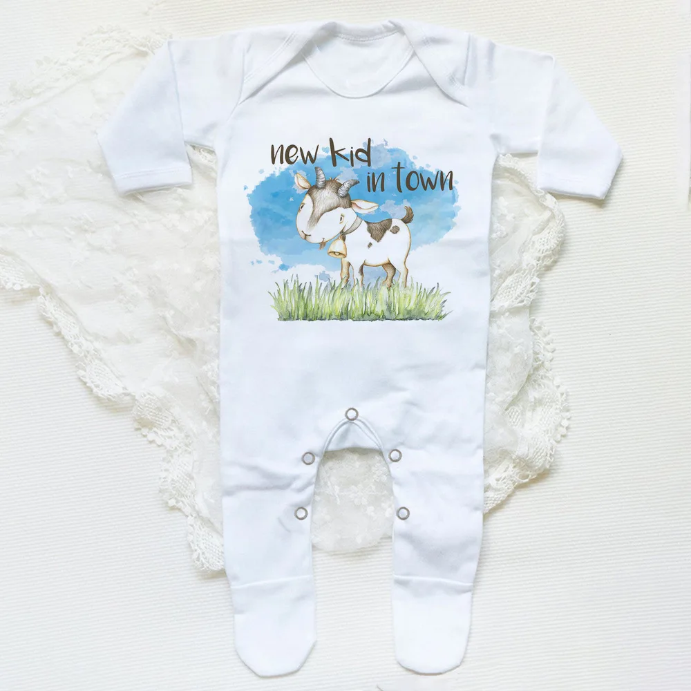 New Cowboy In Town Print Baby Sleepsuit Boy Girl Funny Clothes Babygrow Sleepsuit Baby Coming Home Outfits Newbron Shower Gift