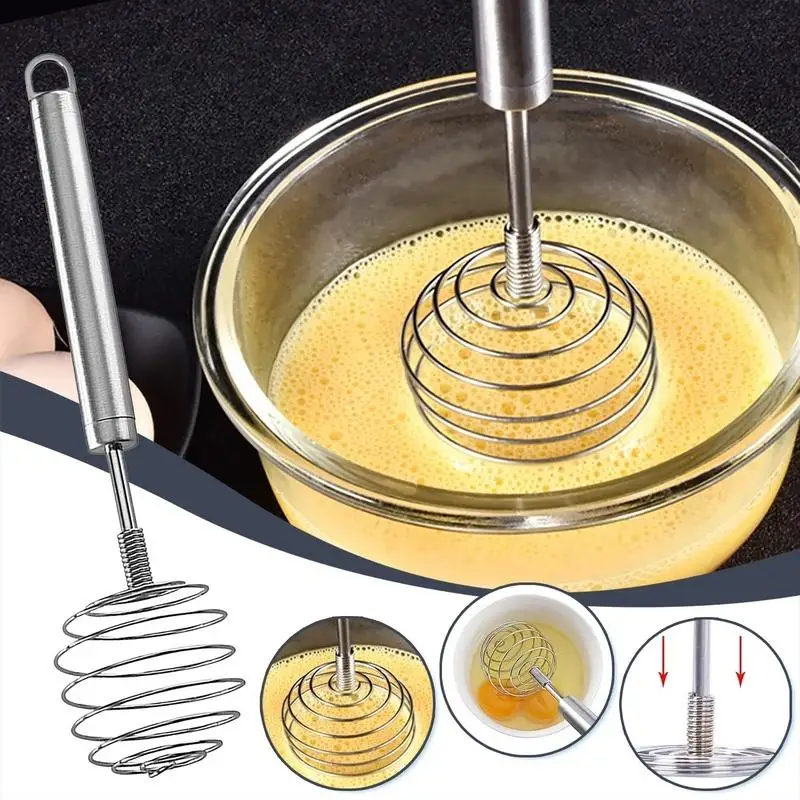 1 unidad Batidor de varillas de acero inoxidable con resorte, batidor manual de mantequilla y huevos, triturador de aguacates y patatas, herramienta de cocina para repostería