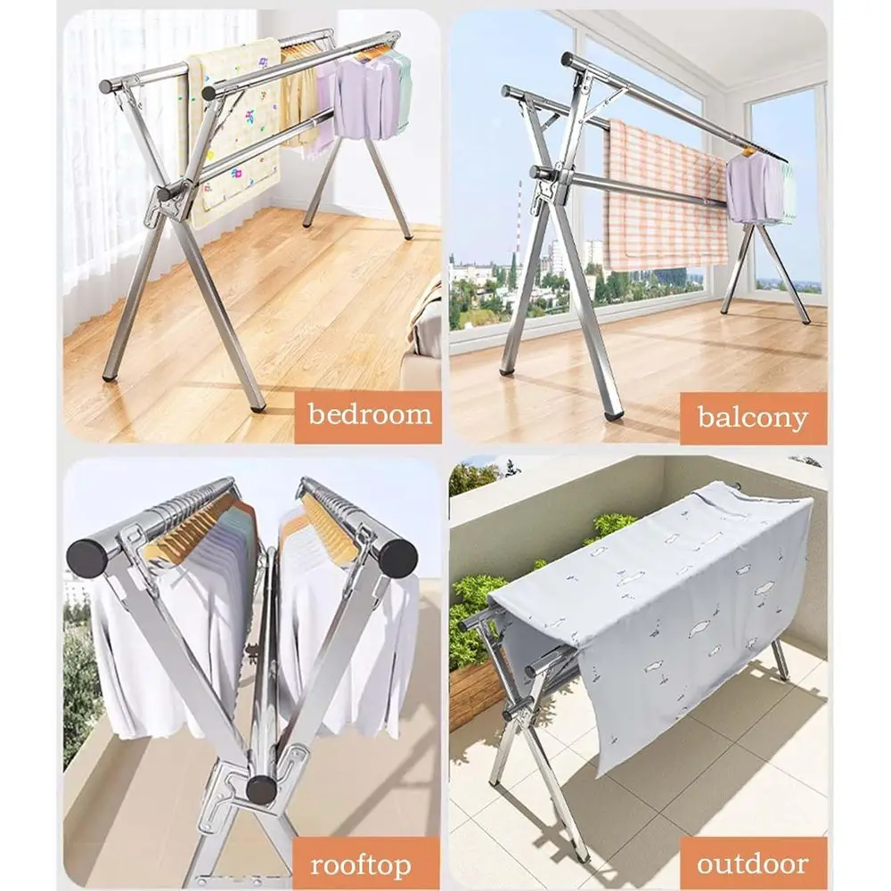 Adjustable Outdoor/Indoor Folding Laundry Rack, Large Retractable Drying Space (160cm)