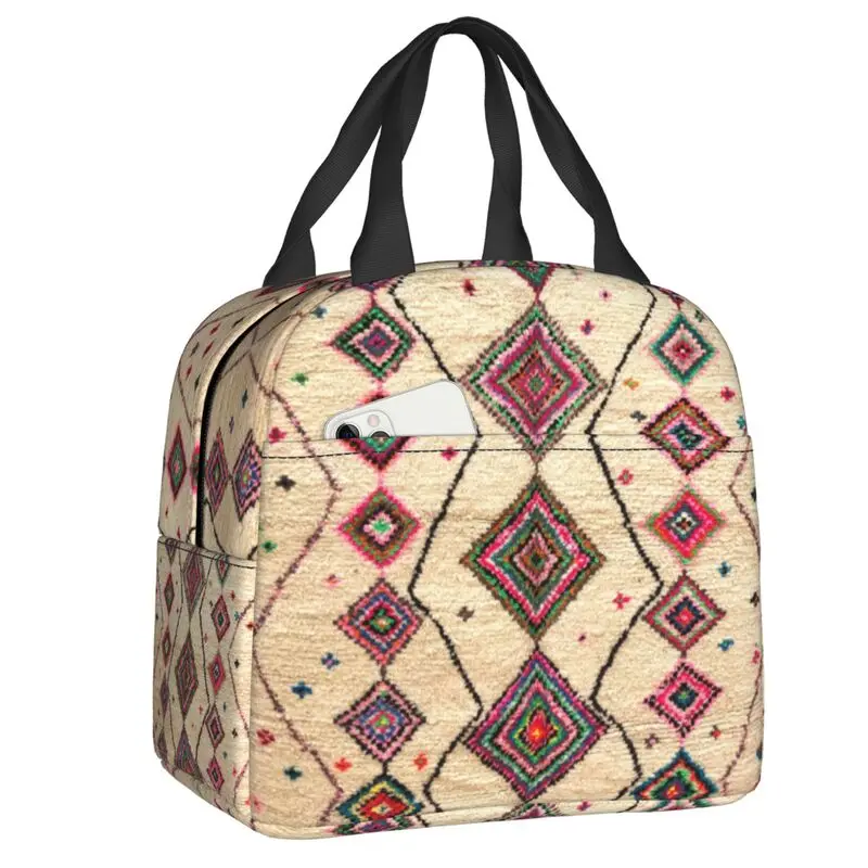 Moroccan Berber Rug Boho Style Insulated Lunch Bags for Antique Bohemian Geometric Resuable Cooler Thermal Bento Box Camping