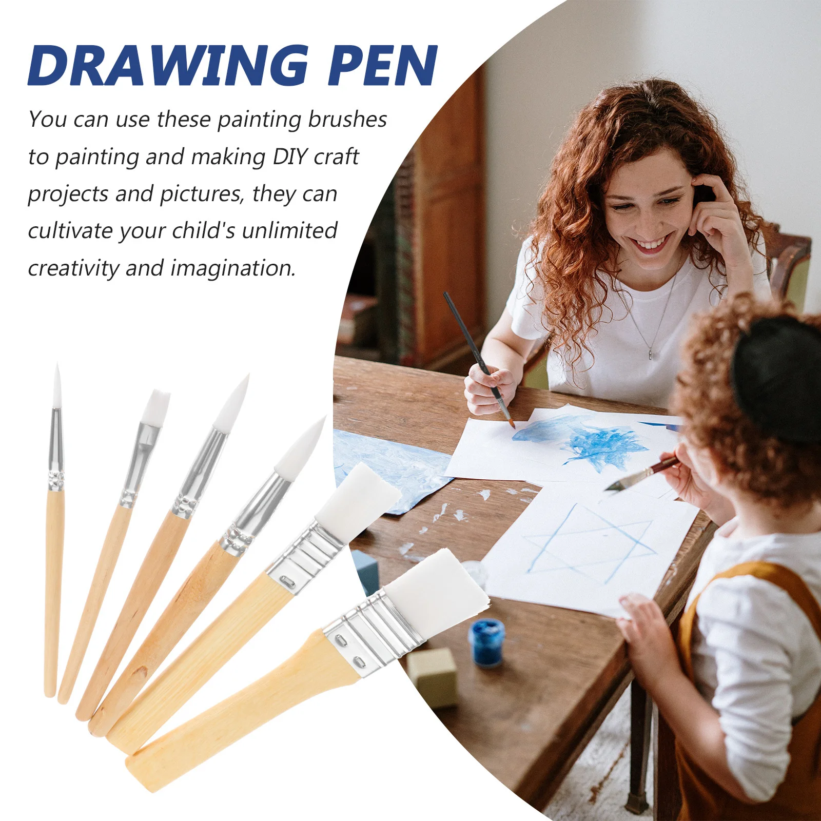 

6pcs Oil Painting Brush Set Wooden Handle Watercolor Drawing Brush Kit For Art Painting Craft Drawing Tools Portable