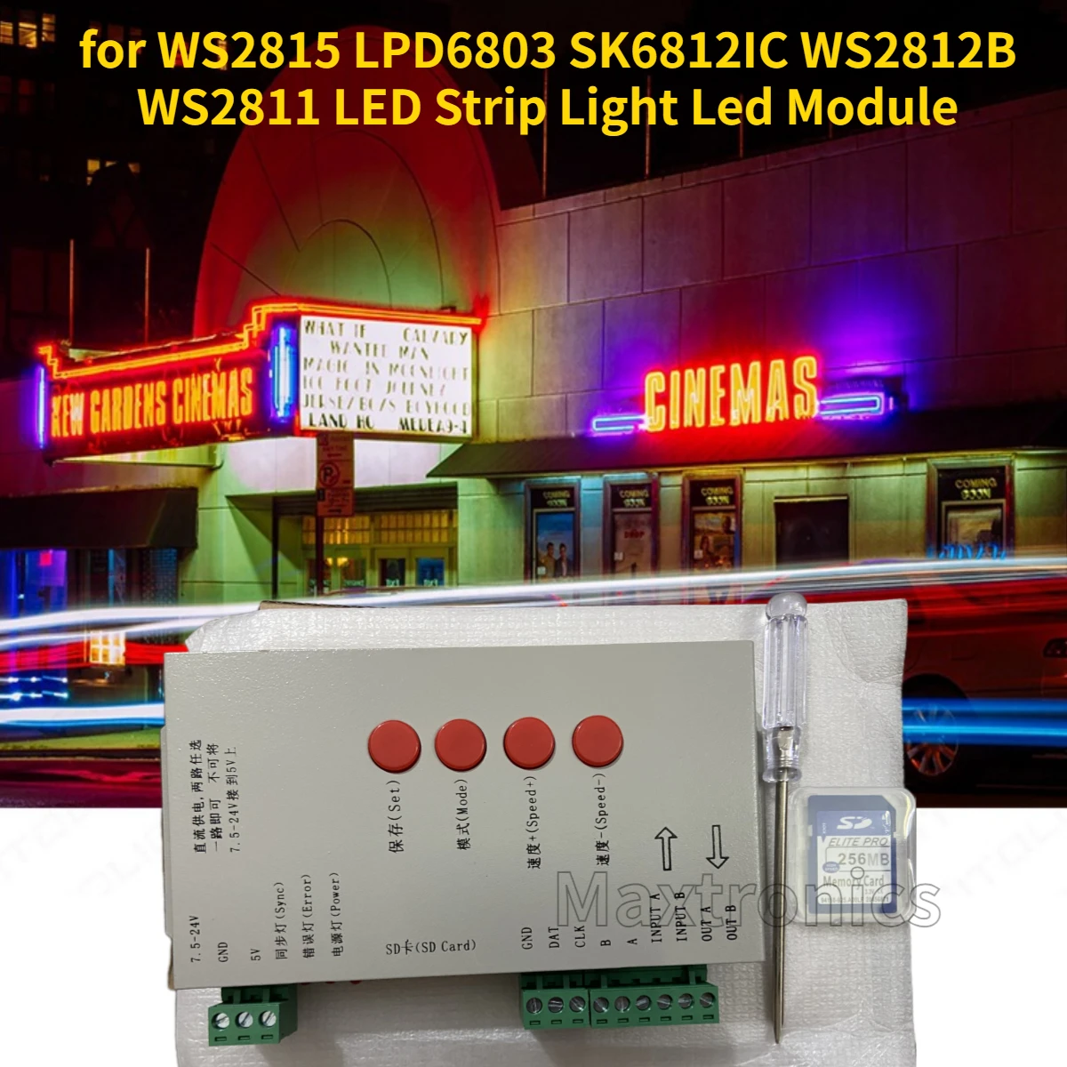 DC5V ~ 24V T1000S tarjeta SD controlador LED RGB Max 2048 píxeles para WS2815 LPD6803 SK6812IC WS2812B WS2811 módulo de luz de tira LED