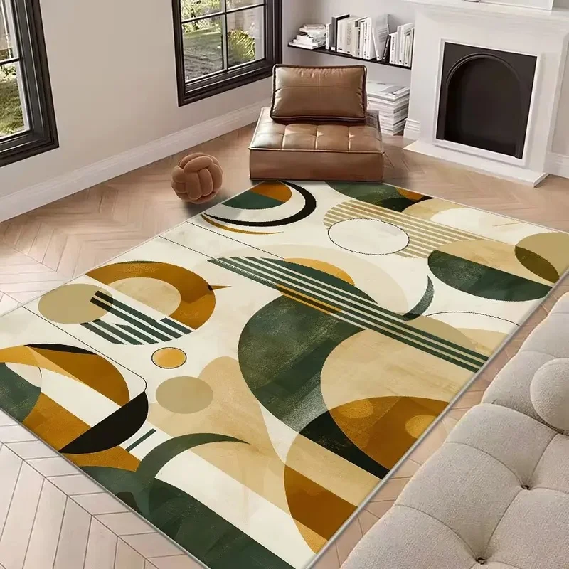 VIKAMA Retro Geometric Circle Block Area Rug Non‑slip Warm Earth Tone Carpet For Living Room Bedroom Home Floor Decoration