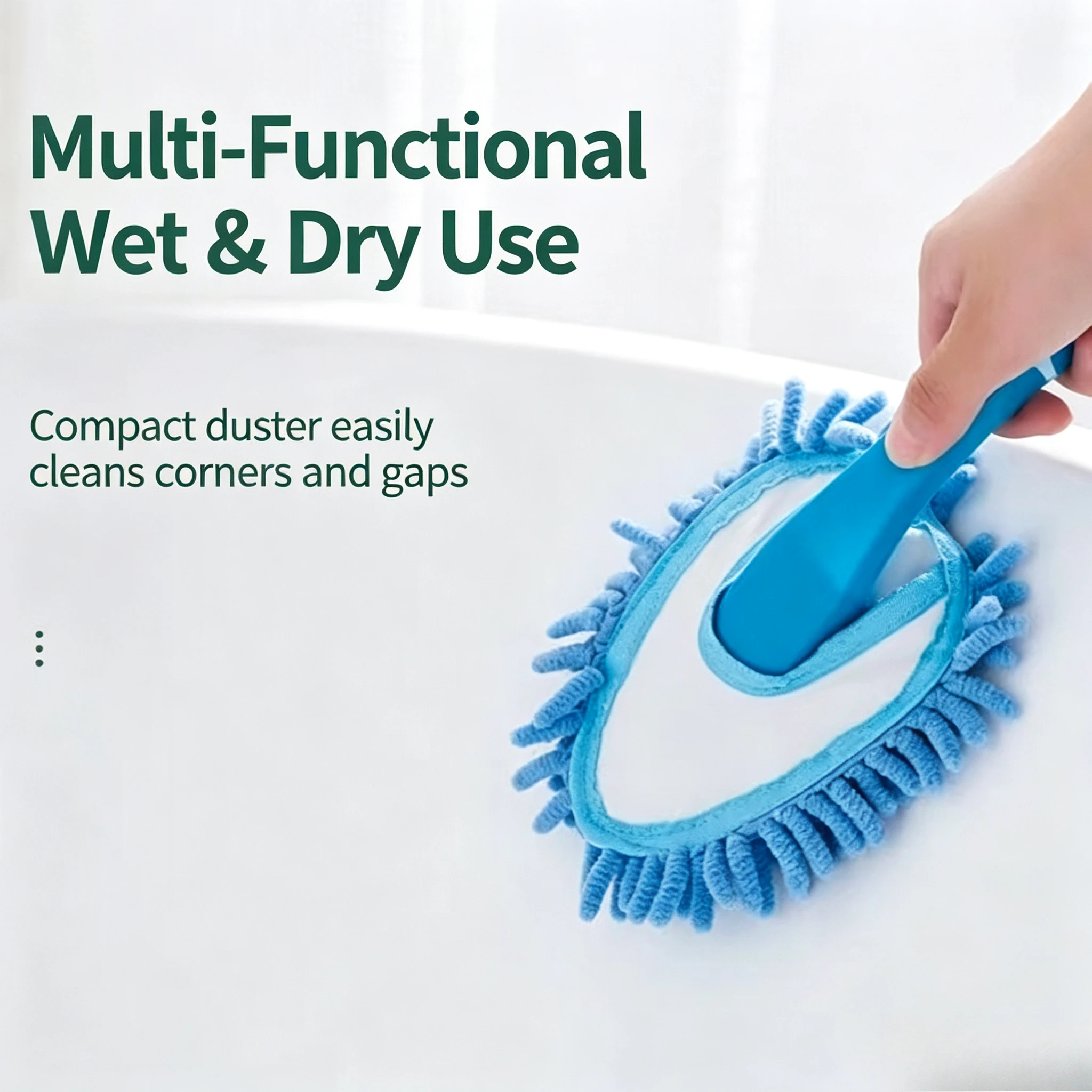 Car Duster Chenille Fiber Wet Dry Dual Use Car Cleaning Brush Portable Vehicle Dust Removal Wipe Tool