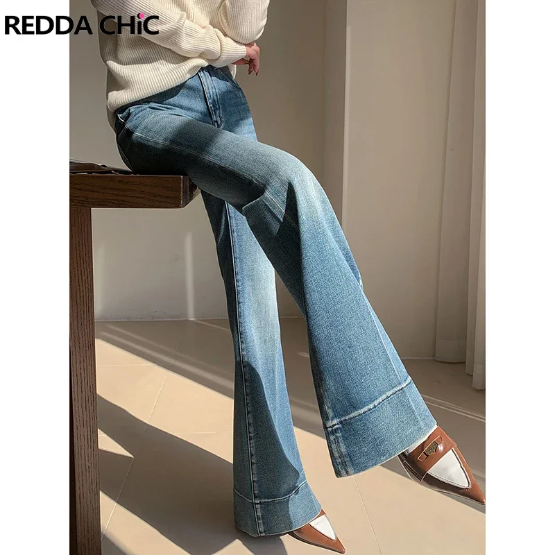 IMU Tall Girl Casual Flare Jeans Plain Whiskers Bootcut Pants High Waist Long Trousers Work Office Korean Women Clothes