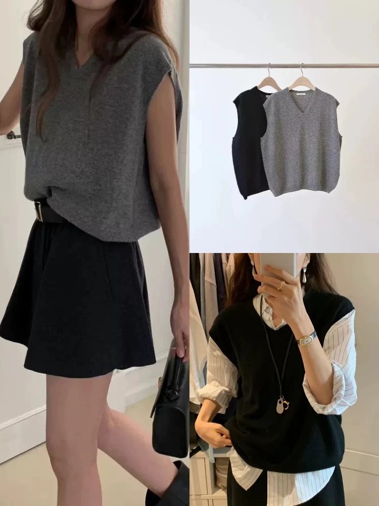 التخسيس V-Ne محبوك سترة المرأة فضفاضة Svel الأعلى Dongda بوابة الخريف Faion تخفيف Sle لون نقي لا زر #1