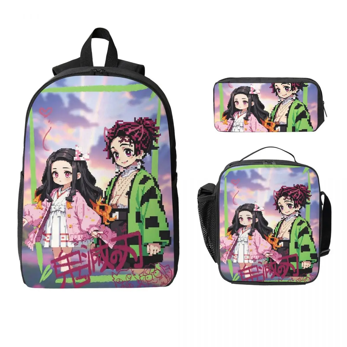 

Nezuko Kimono Demon Slayer Kimetsu No Yaiba Anime Backpack Boys Girls BookBag School Bag 3ps Insulated Lunch Bag Pencil Case
