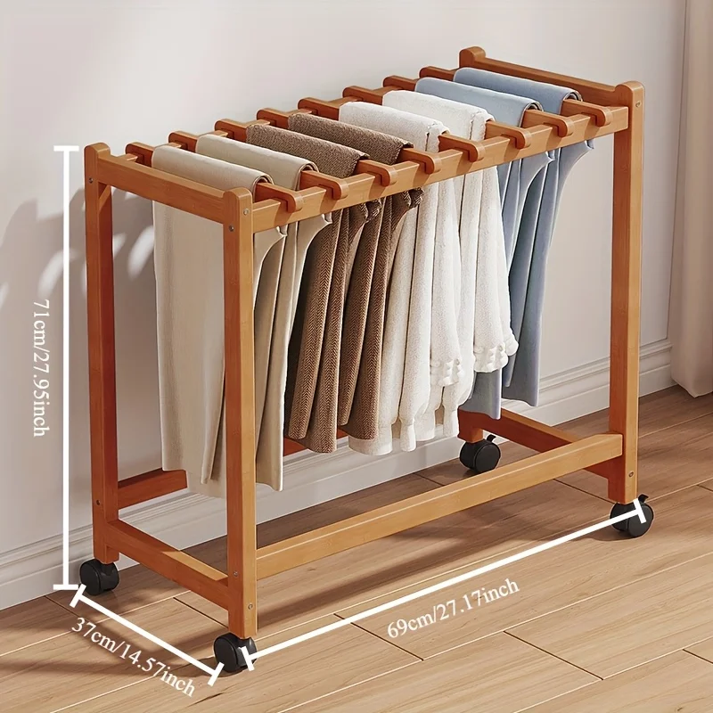 

Компактная 8-уровневая стойка на колесиках — мобильный регулируемый органайзер для брюк и белья, прочная деревянная отделка для прачечной и шкафа
