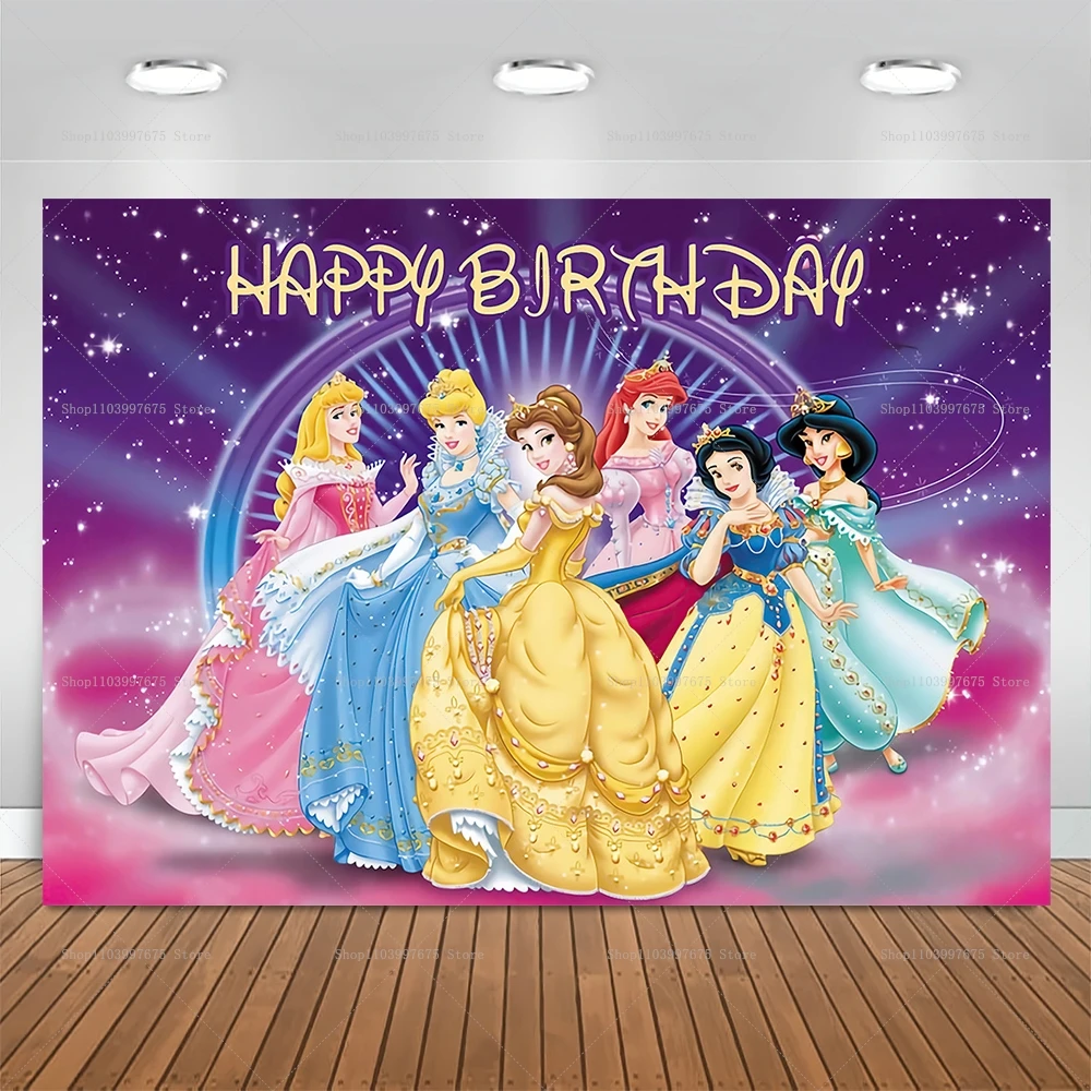 Disney Princess Birthday Decoraiton Snow White Cinderella Photography Background Girl 1st Birthday Backdrop for Photo Studio