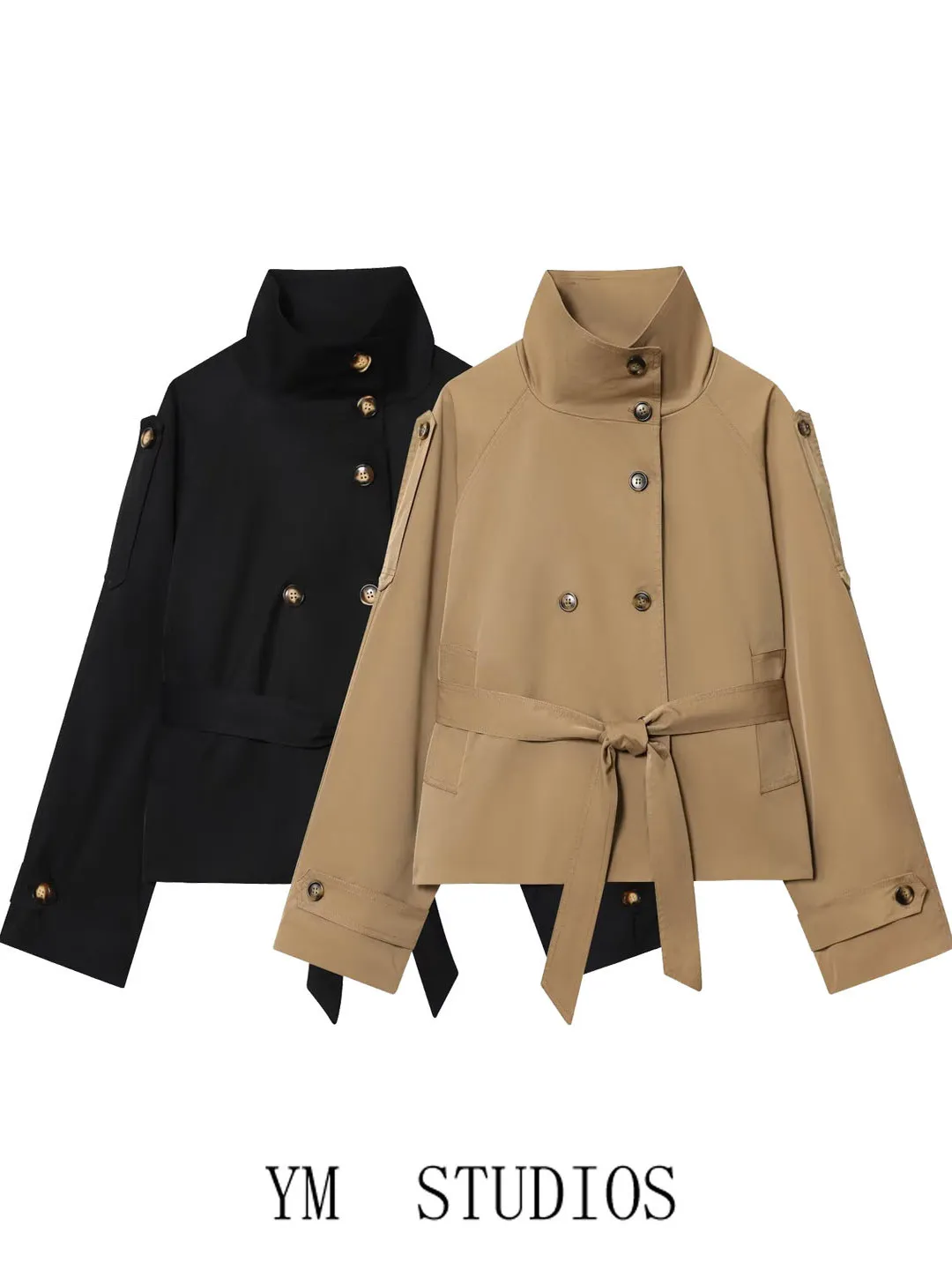 

Женская повседневная ветровка с двумя рядами пуговиц и воротником-стойкой с поясом Jaet Street Faion Long Sve Coat