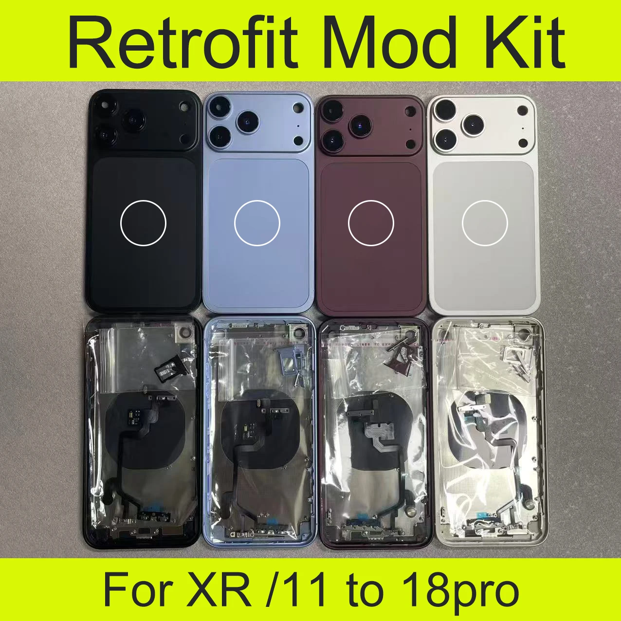 DIY Retrofit Housing Kit For iPhone XR/11, 18 Pro Style Assembly With Frame, Flex Cable, Side Keys & Matching Phone Case