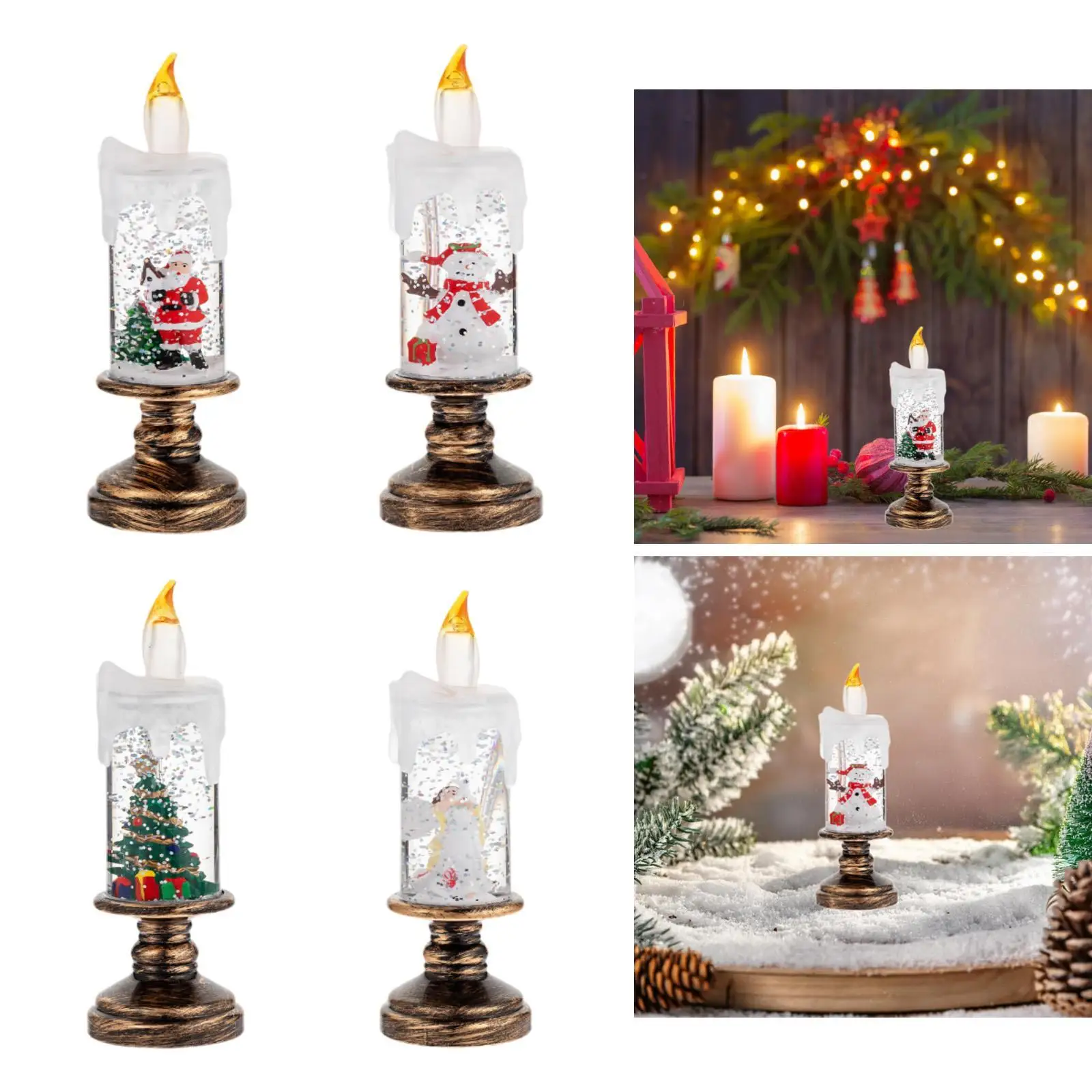 Christmas Snow Globe Candle Romantic Glittering Flameless Candle Light Craft