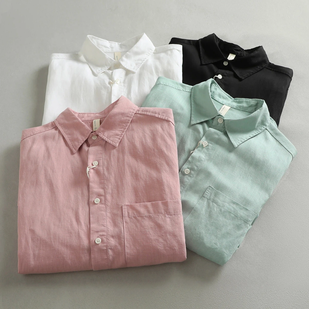 

Retro linen fabric three-quarter sleeve design simple shirt men's summer cool, comfortable, loose and versatile casual shirt