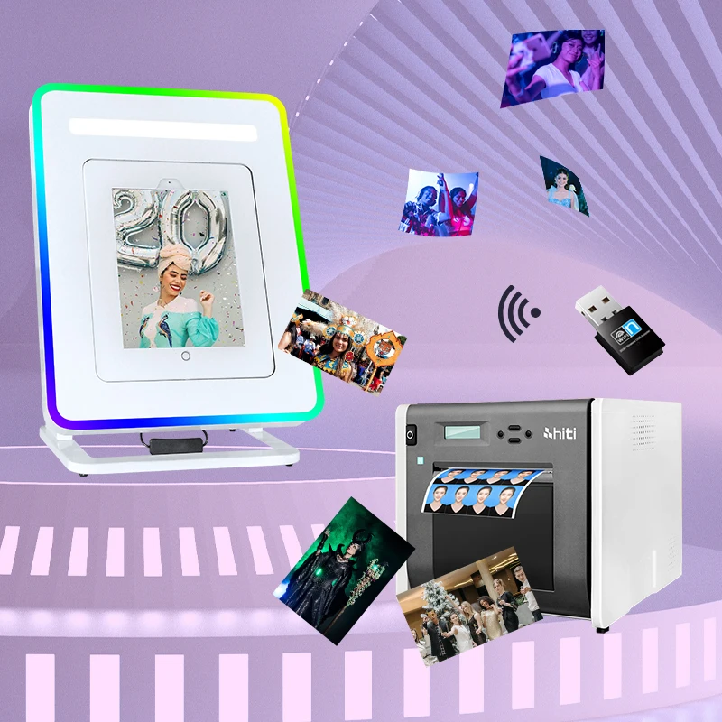 

Photo Booth Adjustable Desktop iPad Stand with LED Ring Light Selfie Machine Shell for Wedding Parties Events