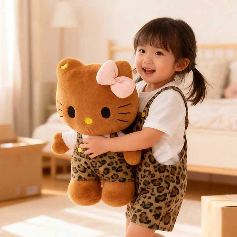 Neue Sanrio kawaii 80 cm Leopardenmuster Hallo Kitty Katze Plüschtier Füllen Tiere Kinder Weihnachtsgeschenk Innendekoration Puppe